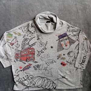 Artsy Creative Inoah Graphic Graffiti Turtleneck Illustrated Sweatshirt Small